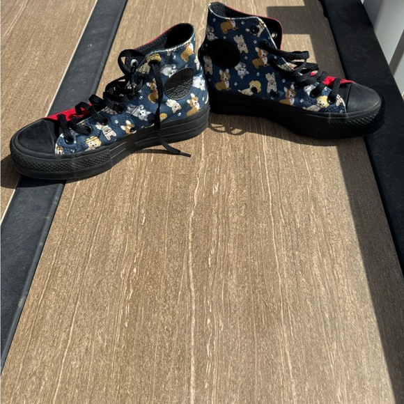 Converse Black and Red High-Top Sneakers with Dog Print - Picture 1 of 8